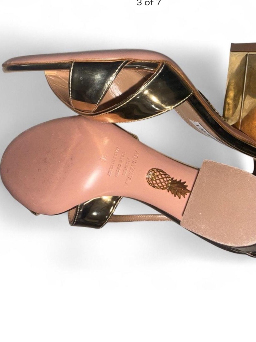 Aquazzura Gold Metallic Crisscross Ankle-Strap Block Heel Sandal